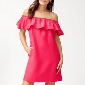 Tommy Bahama Pink Linen Off-Shoulder Mini Dress Size Small EUC